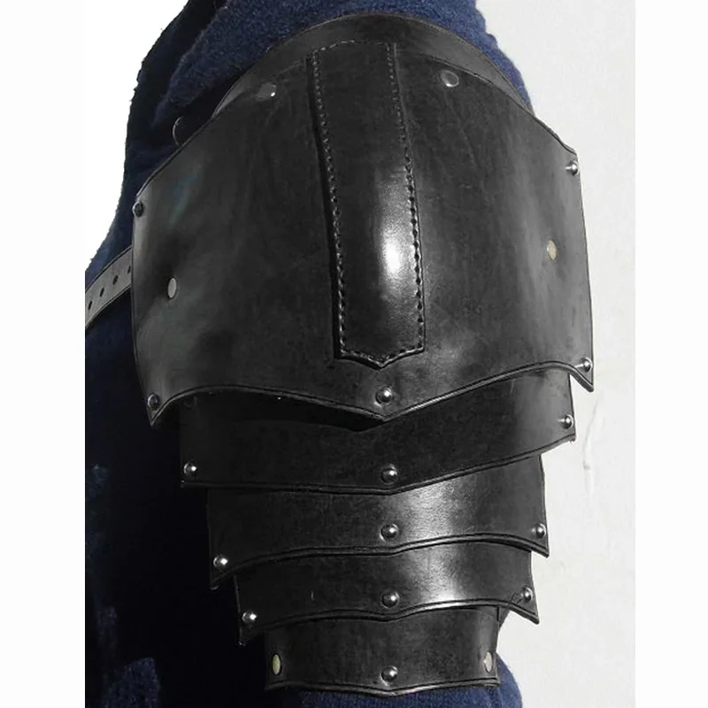 Medieval Leather Shoulder Armor Pauldrons Viking Knight Warrior Cosplay Costume Spaulders Larp Accessory Halloween Props For Men view 2