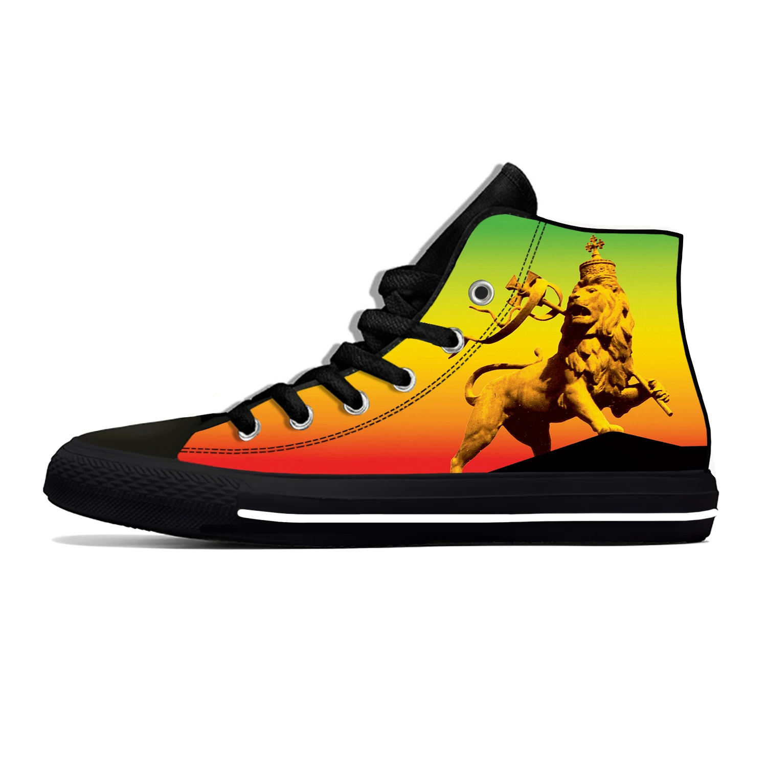 Äthiopien Flagge Löwe von Judah Reggae Rasta Mode lässig Stoff Schuhe High Top leichte atmungsaktive 3D-Druck Männer Frauen Turnschuhe