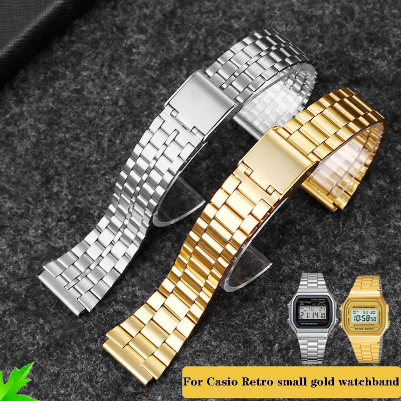 Stainless steel Watch Band for Casio Bracelet  A158 / A159 / A168 /A169 /B650 /AQ230/ 700 small gold watch series 18mm Wristband