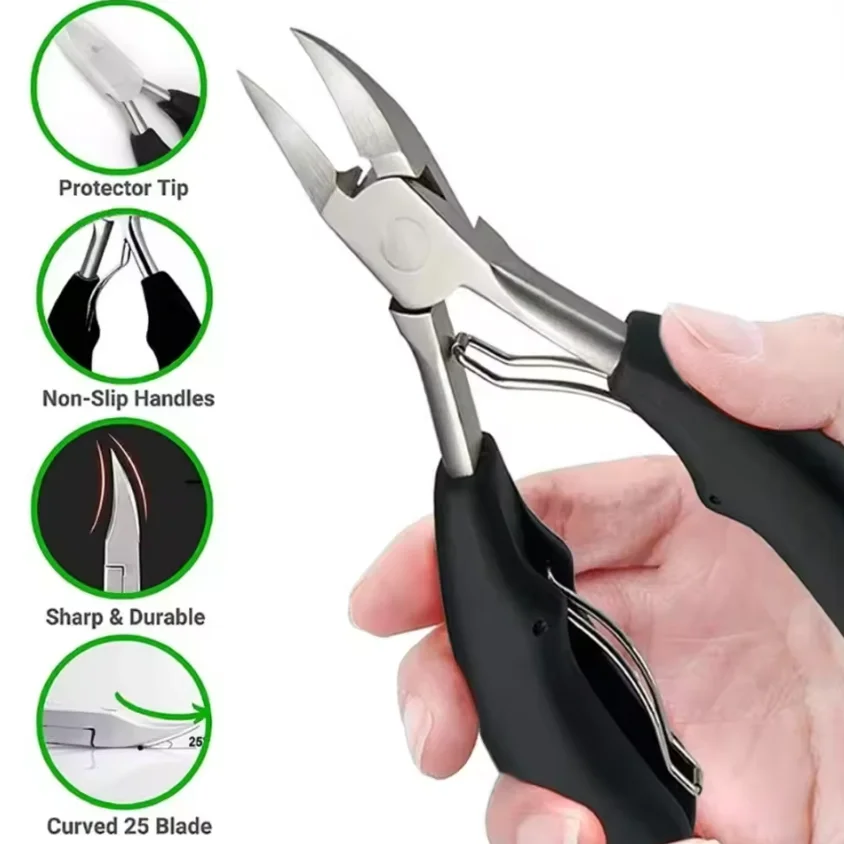 

1Pcs 25 Degree Curved Blade Ingrown Toenail Clipper Stainless Steel Thick Hard Nail Cutter Double Spring Anti Slip PP Handle Paronychia Pedicure Tool for Ingrown Curly Nails Home Foot Care