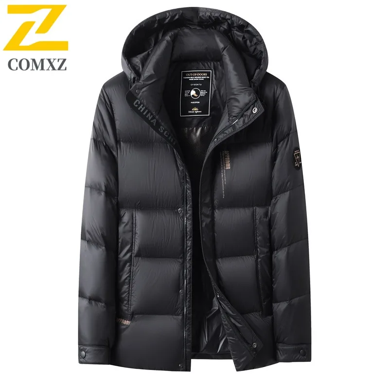 COMXZ Leisure Men Puffer Jacket Solid Color Self-cultivation Snow Warm Parka Hooded Hiking Travel Lightweight Autumn Winter Coat