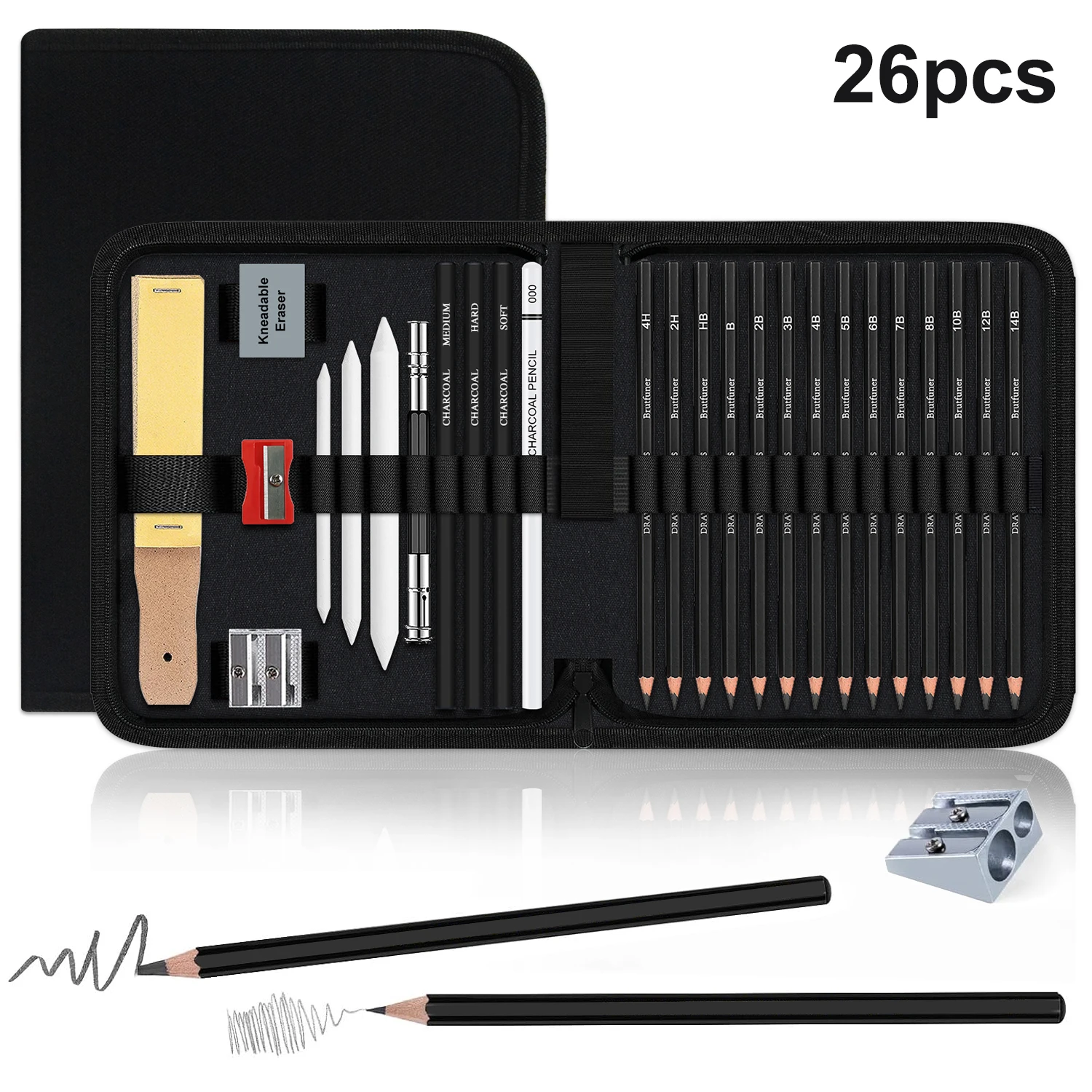 

Набор для рисования и скетчинга (14/18/20/26/29/33 предмета), карандаши для эскизов, художественные принадлежности с графитом, углем, инструментами для растушевки и аксессуарами.