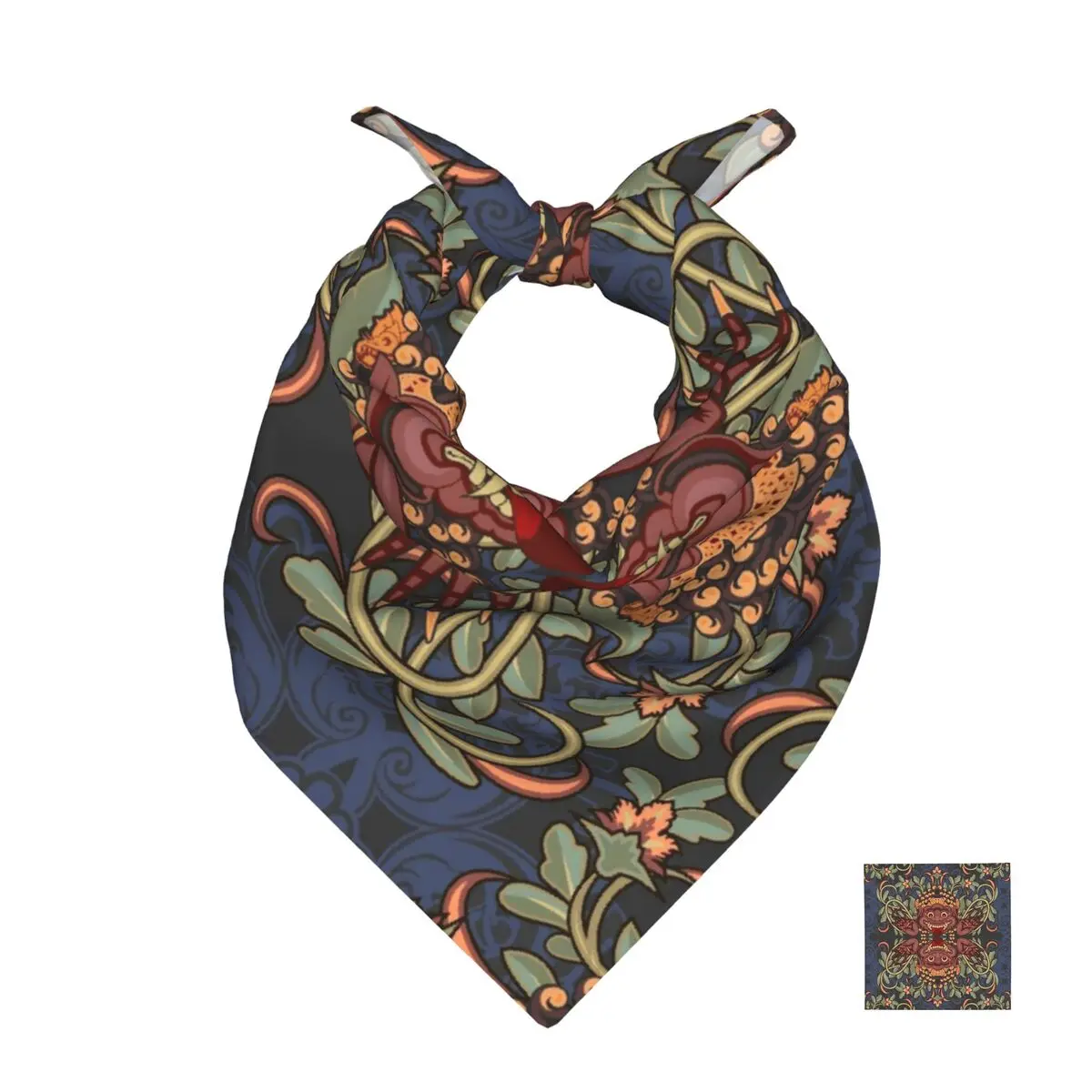 Vintage Bali Medieval Loral And Monster Square Towel Multifunctional Neck Scarf Hair Bandana