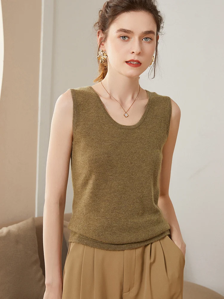 

TLOML New Chic Women's 100% Cashmere Office Lady Simple Style Vest Sweater Spring Autumn Sleeveless Cashmere Knitwear Soft Tops