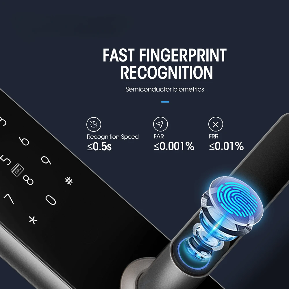 スマートアルミニウム合金ドアロック,内蔵Tuyaアプリケーション,生体認証指紋認識,wifi,Bluetooth