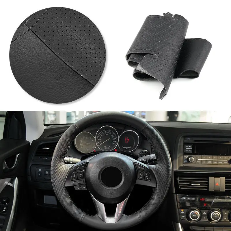 

Для нового Mazda 3 CX-3 CX3 CX-5 CX5 6 Atenza Scion iA 2016, автомобильные аксессуары, плетеный руль, черный кожаный чехол, ручное шитье