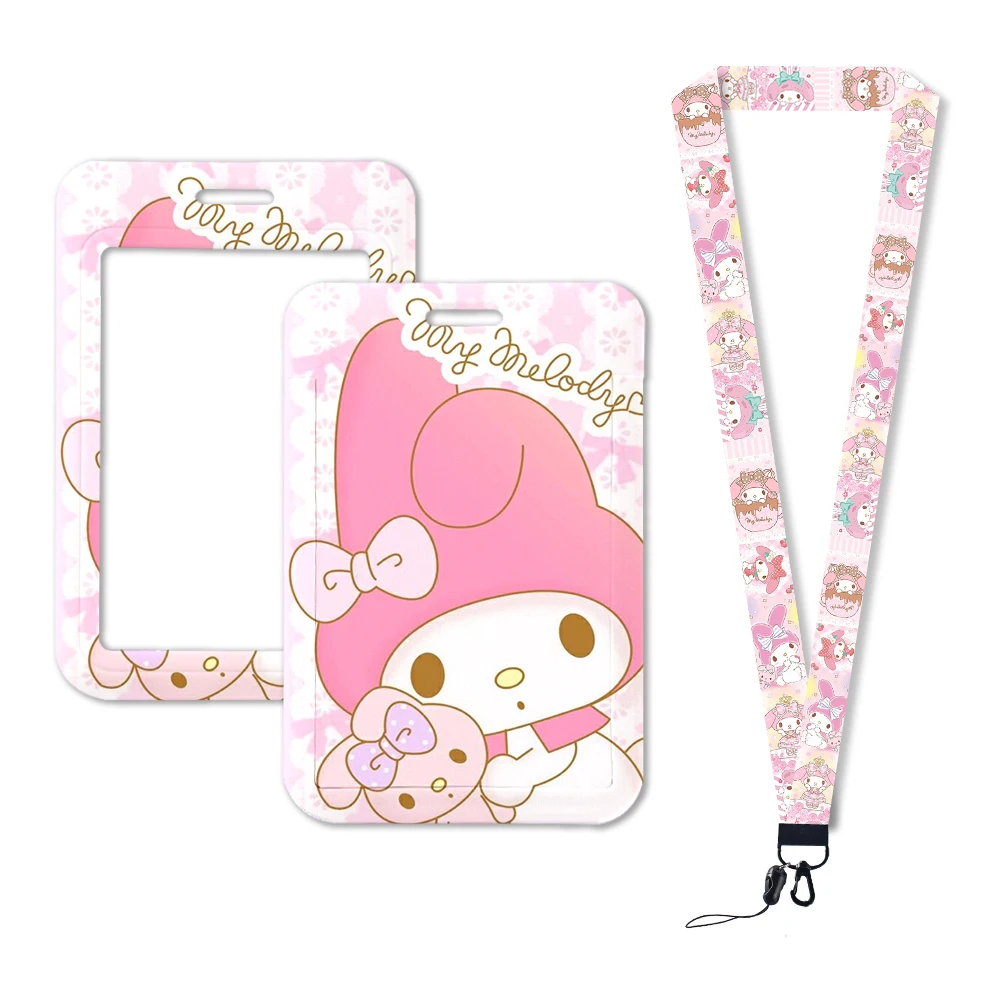 W Melody ID Badge Holder Neck Strap Pendant Hello Kitty Door Card Holders Lanyards Girls Kuromi Lanyard Credential Holder