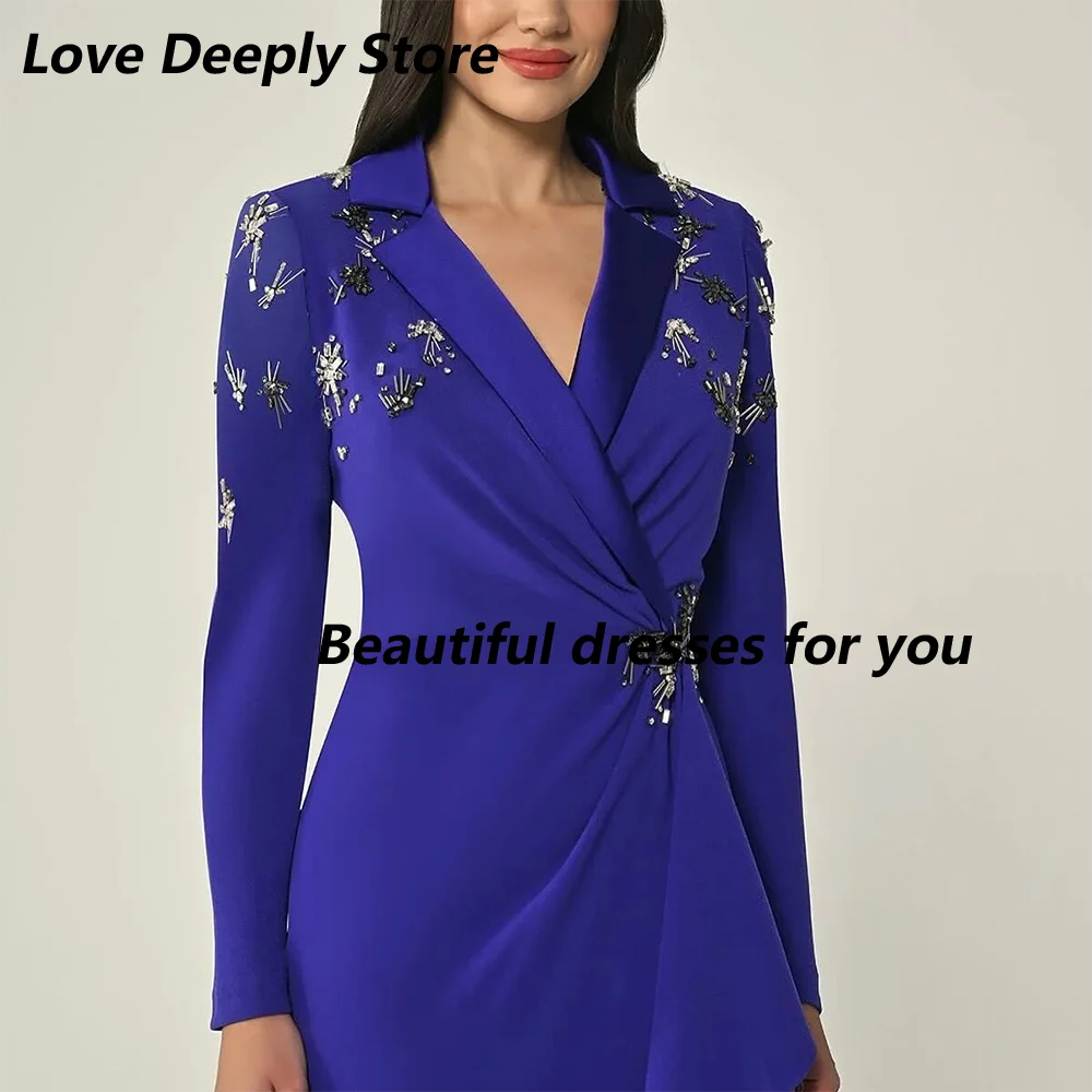 Purple Wedding Guest Dress Column Jersey Long Sleeves Women's Evening Gowns Long V Neck Formal Party Dresses Customized image 2