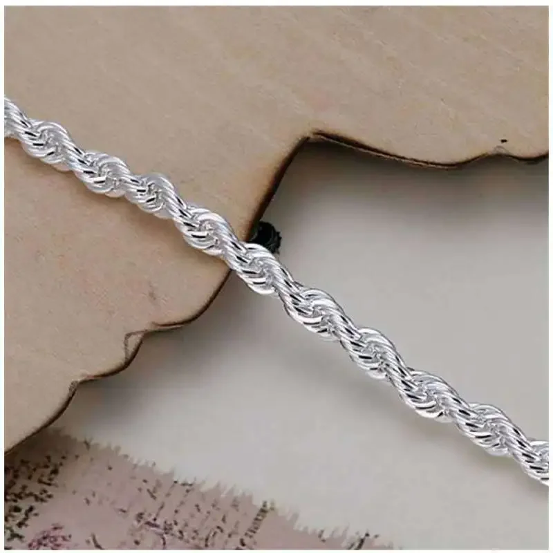 Bracelet à breloques en argent regardé 925 pour hommes et femmes, ULtorsadée minimaliste, bijoux de couple unisexes, cadeaux de mode, 4mm