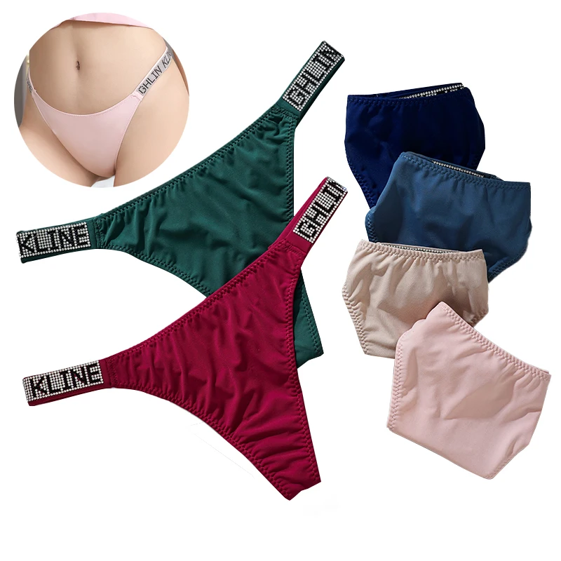 

2XL-4XL Sexy Thong Women Diamond Waistband Seamless Briefs for Female cotton underwear