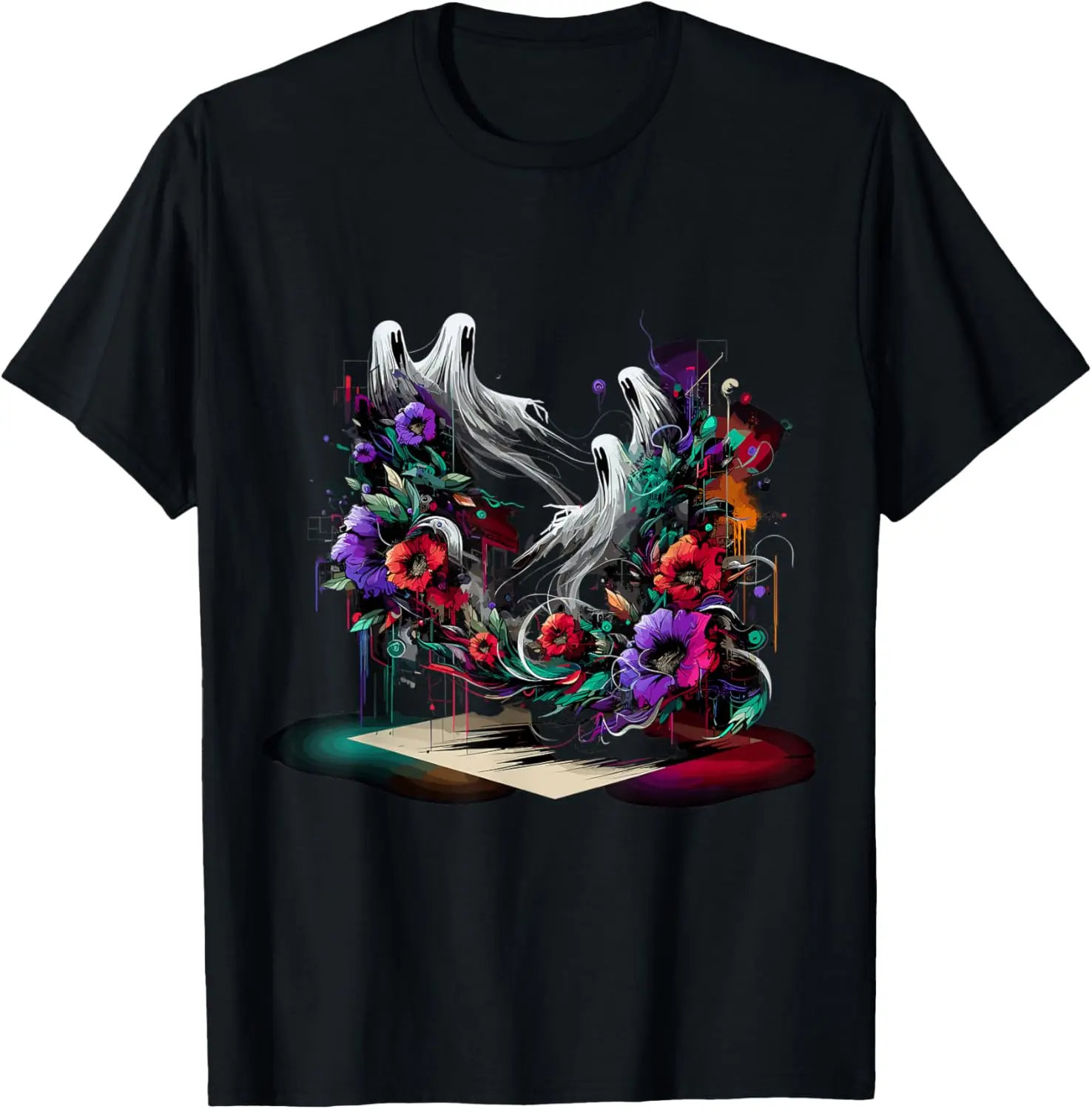 Haunting Floral Graffiti - Gothic Street Art T-Shirt