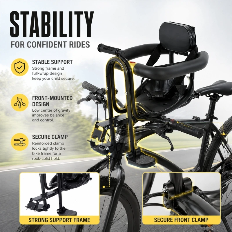 Front Mount Bike for Kids with Safety Harness & Aluminum Frame Bike Front Mounts Fit Most Adult Bicycles 15UB