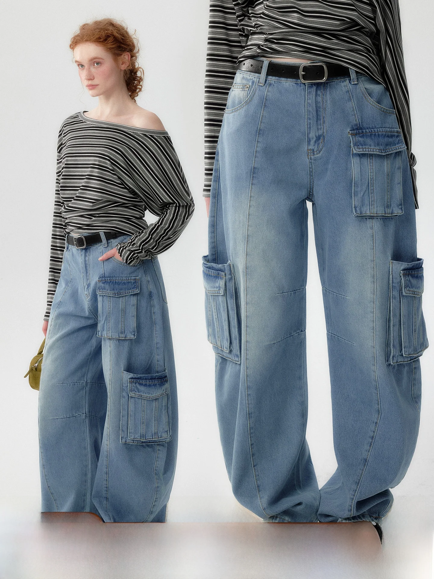 Washed Denim Jeans Women's Spring Autumn Loose Wide Leg Knife  Pants Vintage Decomposition Cotton Breathable Comfortable