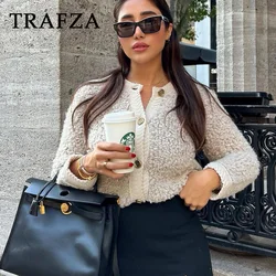 TRAFZA 2023 Autumn Winter Women Casual Knitted Solid Sweaters Fashion Vintage Straight O Neck Button Single Breasted Sweaters