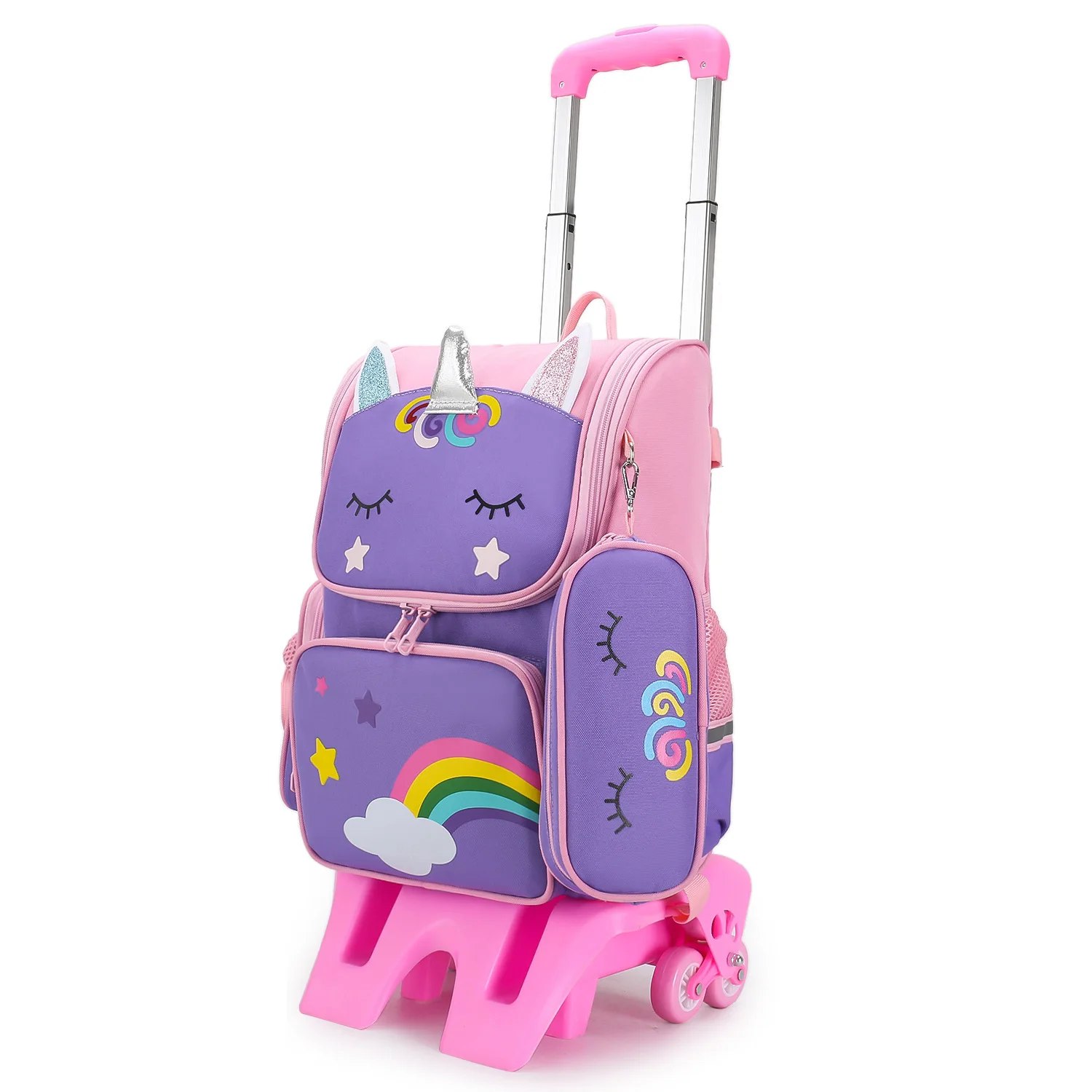 Childrens School Back Cartoon Rolling Trolley Wheeled Bag School Bags for Girls Kids Backpack Lightweight Student Book Bag