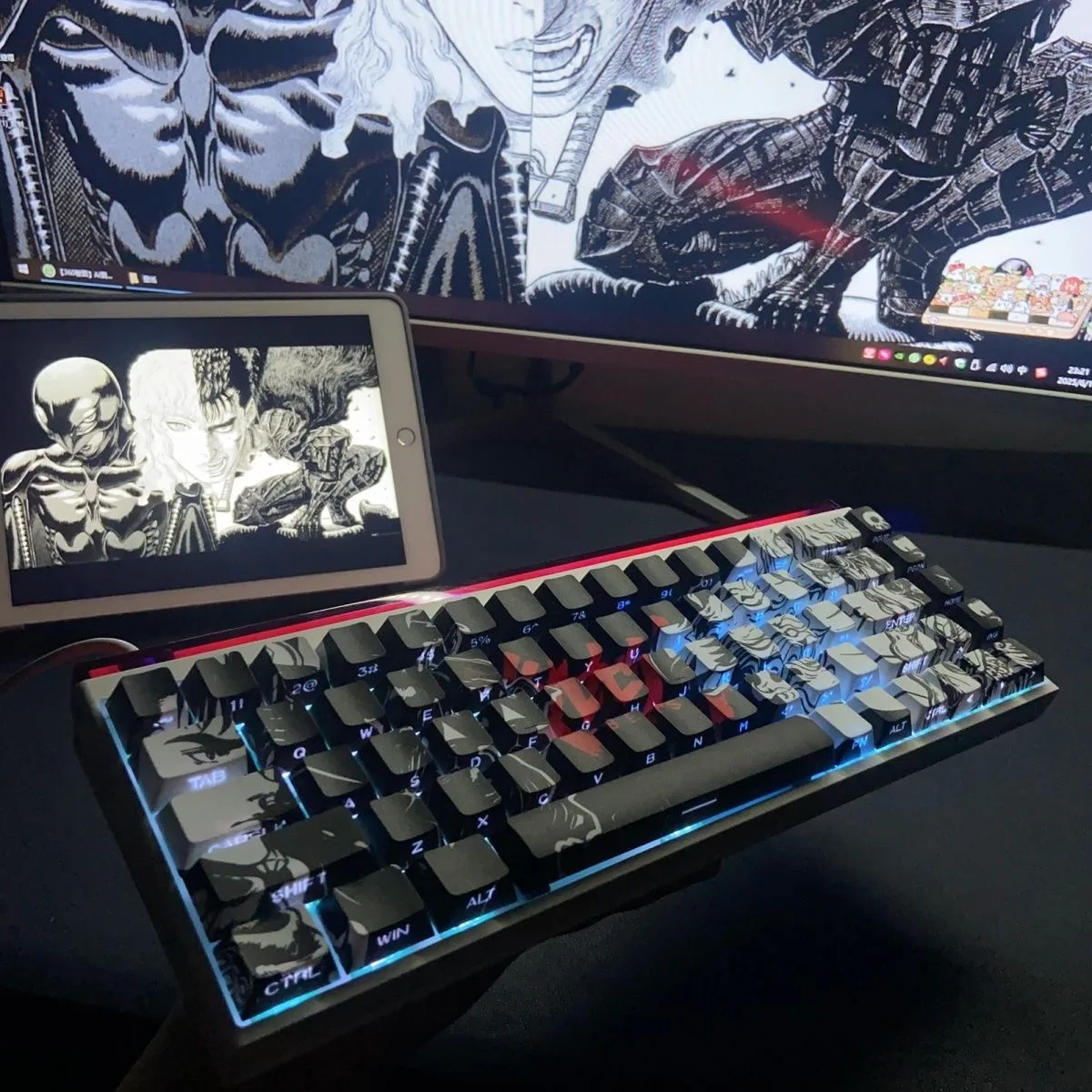 98 Klawiszy Berserk Keycaps Anime Zestaw Nakładek na Klawisze Cherry PBT Grawerowane Boczne Transparentne 98 Klawiszy do Klawiatury Mechanicznej 61/65/68 — zdjęcie produktu 3