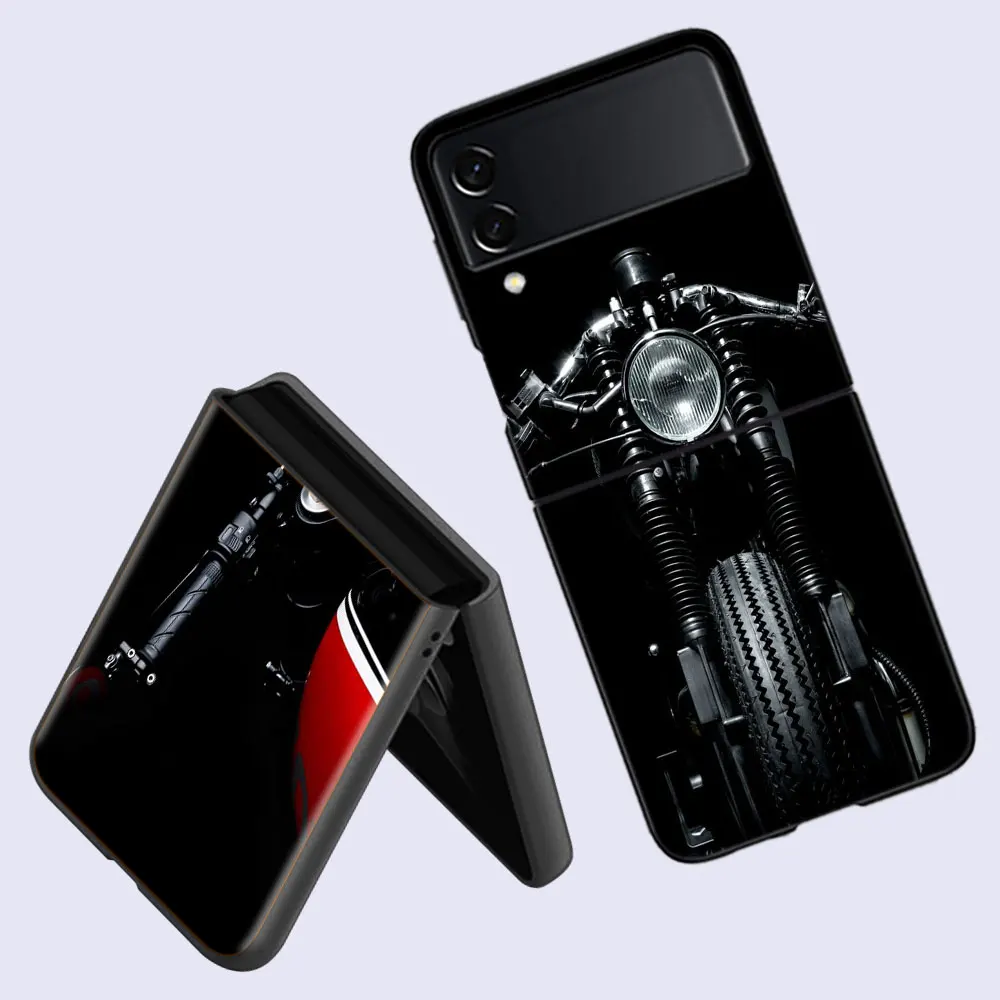 Retro Motorcycle Locomotive Phone Case For Fundas Samsung Galaxy Z Flip 6 3 5G Back Hard Capa for Z Flip 5 4 5G Coque TPU P