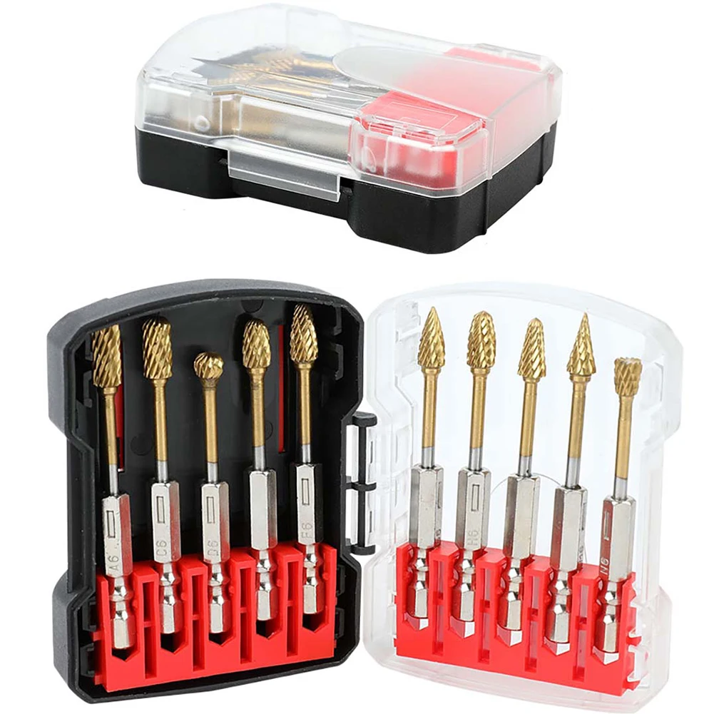 10Pcs 1/4 Inch Shank Carbide Burr Set Quick Change Grinder Bits For Metal Wood Stone Deburring Engraving Rotary Tool Accessories