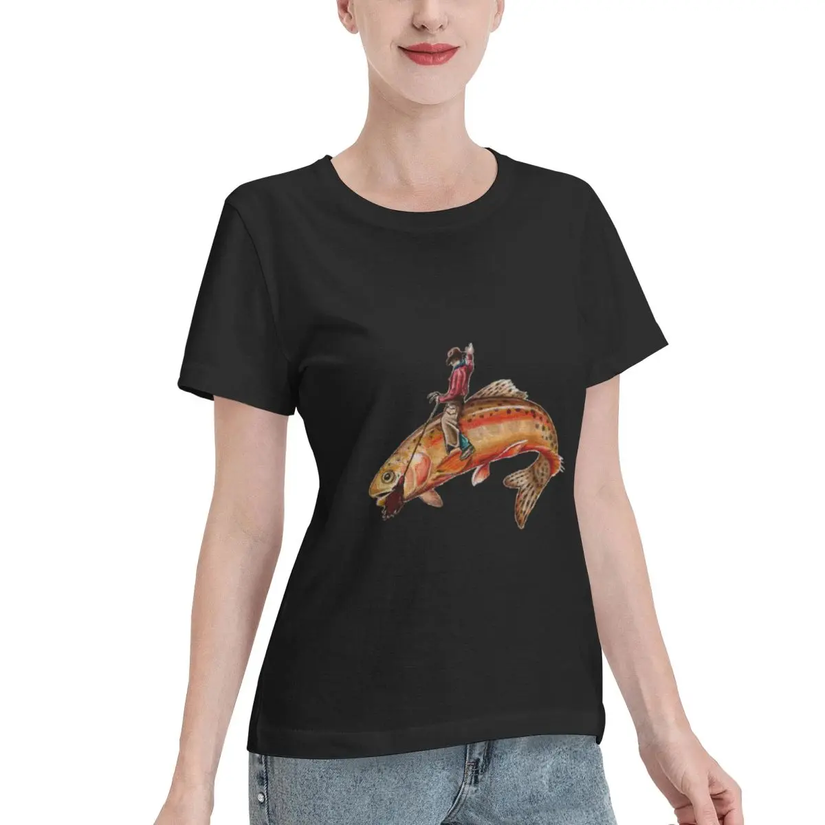 Clearance Golden Trout Cowboy Women's T-shirt Modern Office Casual Top
