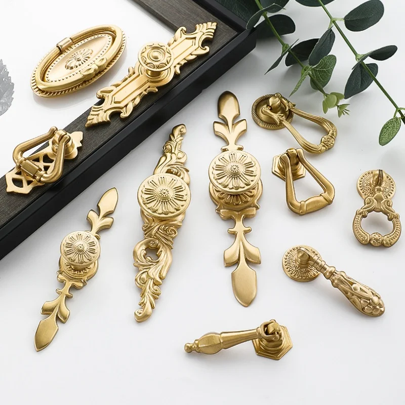 Cupboard Cabinet Handle Solid Brass Nordic Style Drawer Knobs Kitchen Pull Closet Furniture Knob Brass Copper Suitcase Hardware