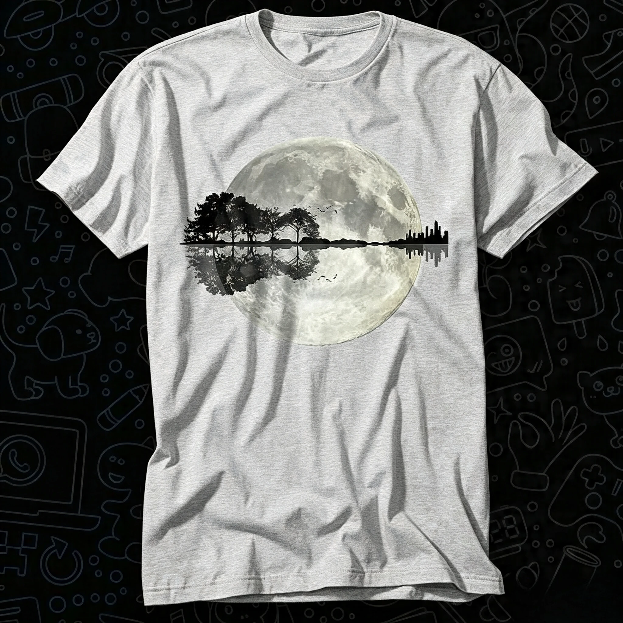 Moonlight Nature Guitar Tree T Shirt Gift for Womens Mens Unisex Top Adult Tee Vintage Music Best Movie OZ240 Simple Comfortable