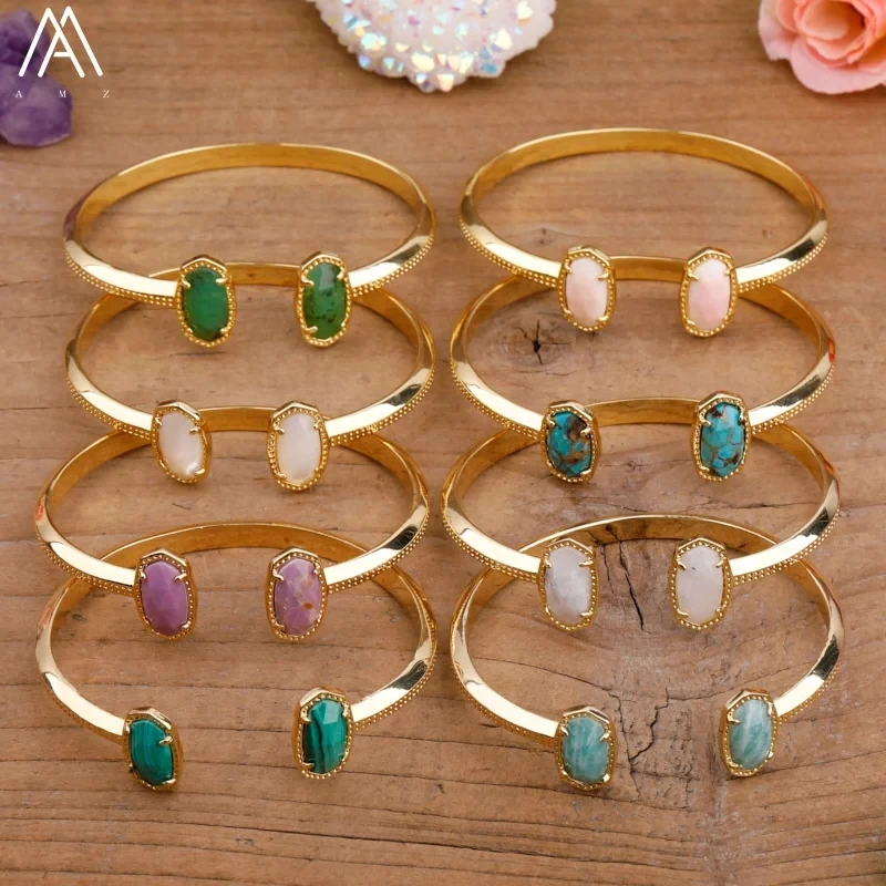 Luxury Women's Gemstone Bead Bangle Bohemian Style Bangle Moonstone Australian Jade Fashionable Women's Jewelry Gift Bangles