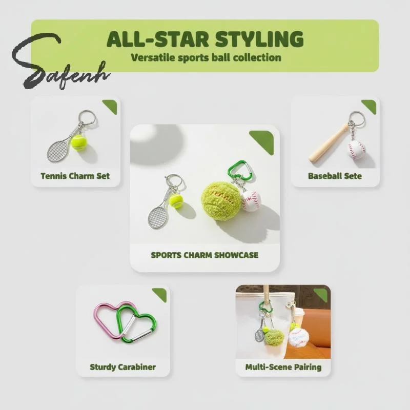 Creative Baseball Tennis Pendant Keychain Bag Car Charms Baseball Heart Y2k Keyring Sport Player Backpack Hanging Key Chains