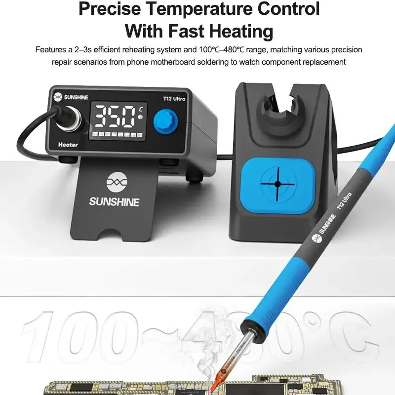 SUNSHINE T12 Ultra 75W Soldering Station Fast Heating 100-480°C Intelligent temperature Control Automatic Sleep for Phone Repair