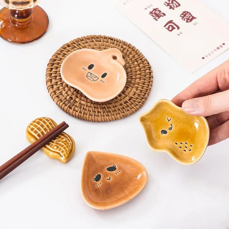 Plato creativo de cerámica para salsa y postre, vajilla con forma de castaña y maní, plato para Sushi y fruta, estante para palillos, accesorios para cena