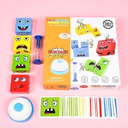 Changeable Face Cube Block Wooden Expression Block Puzzle Children's Educational Games for Ages 3+ Family Party Toys Kid's Gifts