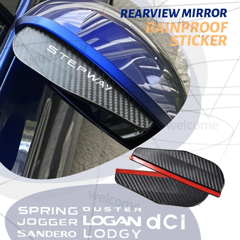 2 uds para Sandero Stepway Dokker Duster Jogger Spring Lodgy Logan LOGO espejo retrovisor de coche lluvia ceja protector de lluvia de fibra de carbono