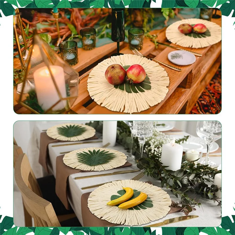 

A88E-24 Pack Luau Placemats And Palm Placemat Tropical Palm Leaf Place Mats For Summer Tropical Hawaiian Party Table Setting Dec