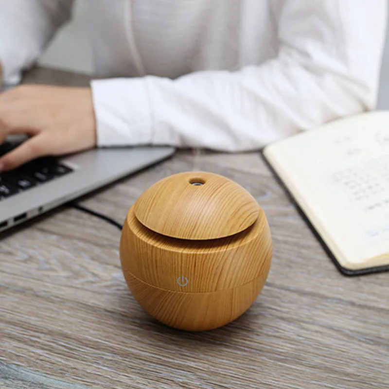 200ml USB Small Ball 7 Colorful Light Bass Noise Reduction Mushroom Humidifier Mini Wood Grain Round Hollow Aroma Diffuser image 3