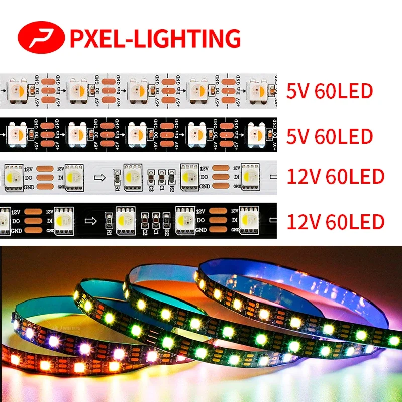 SK6812 5V 12V addressable RGBW RGBWW 4 in 1 LED Strip SK6812 IC 60pixles/m SMD 5050 RGB White Lamp Tape flexible Lights bar