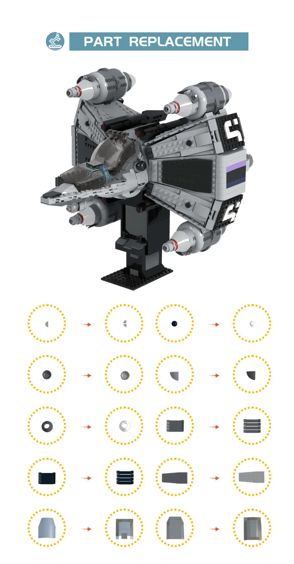 Bloques de construcción Space War Last Starfighters Gunstar MOC- 182100   Gran nave espacial, modelo de ensamblaje, rompecabezas, juguete para niños, regalo de cumpleaños para niño