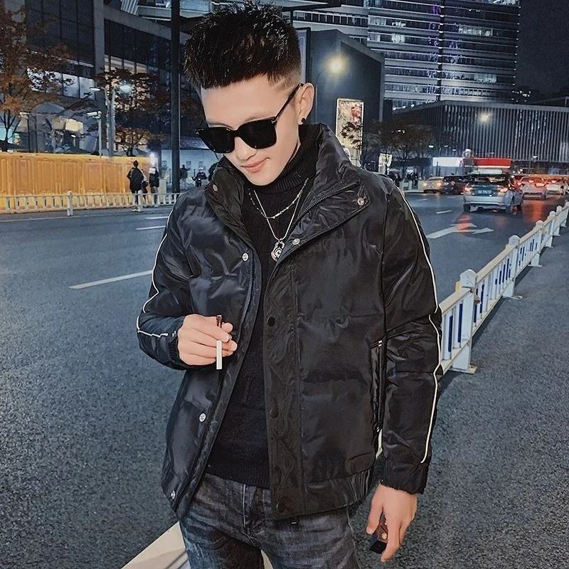 

Мужской приталенный пуховик, короткое стеганое зимнее пальто с воротником-стойкой, теплая, легкая, стильная одежда, наполнитель на белом утином пуху