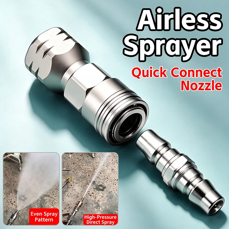 Stainless Steel Atomizing Airless Spray Nozzle Quick Connect High Pressure Fine Finish Anti Splatter Tip For Paint Sprayer Putty