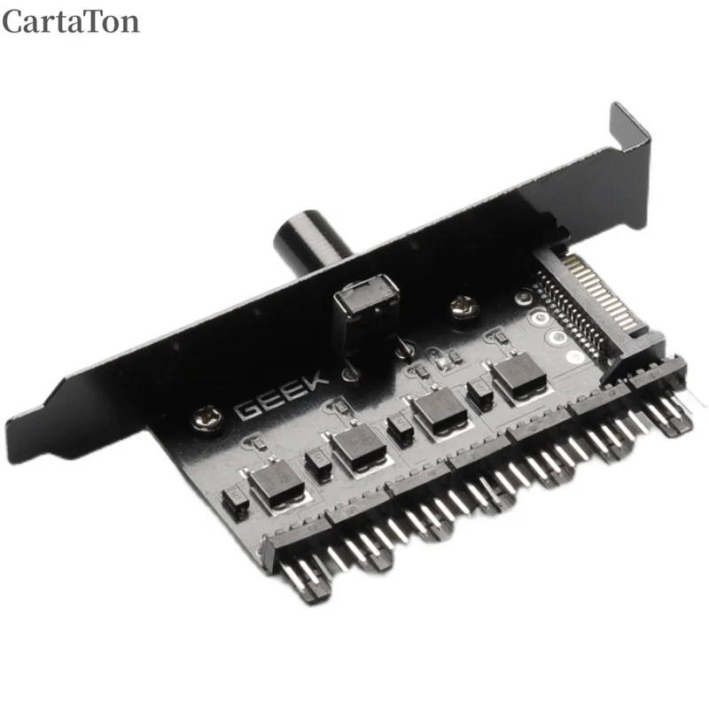 7-Channel Cooling Fan Hub Speed Controller Cable Splitter 3Pin 4Pin Power Supply Sata Charging Radiator for PC Case Temperature