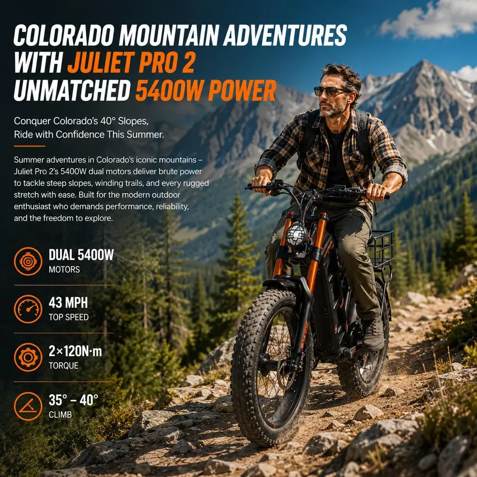 2026  Pro 2 Electric Bike for Adults, Peak 5400W Dual Motor, 43Mph, 60V 70Ah Battery for 220 Miles Range, 20" Fat T image 8