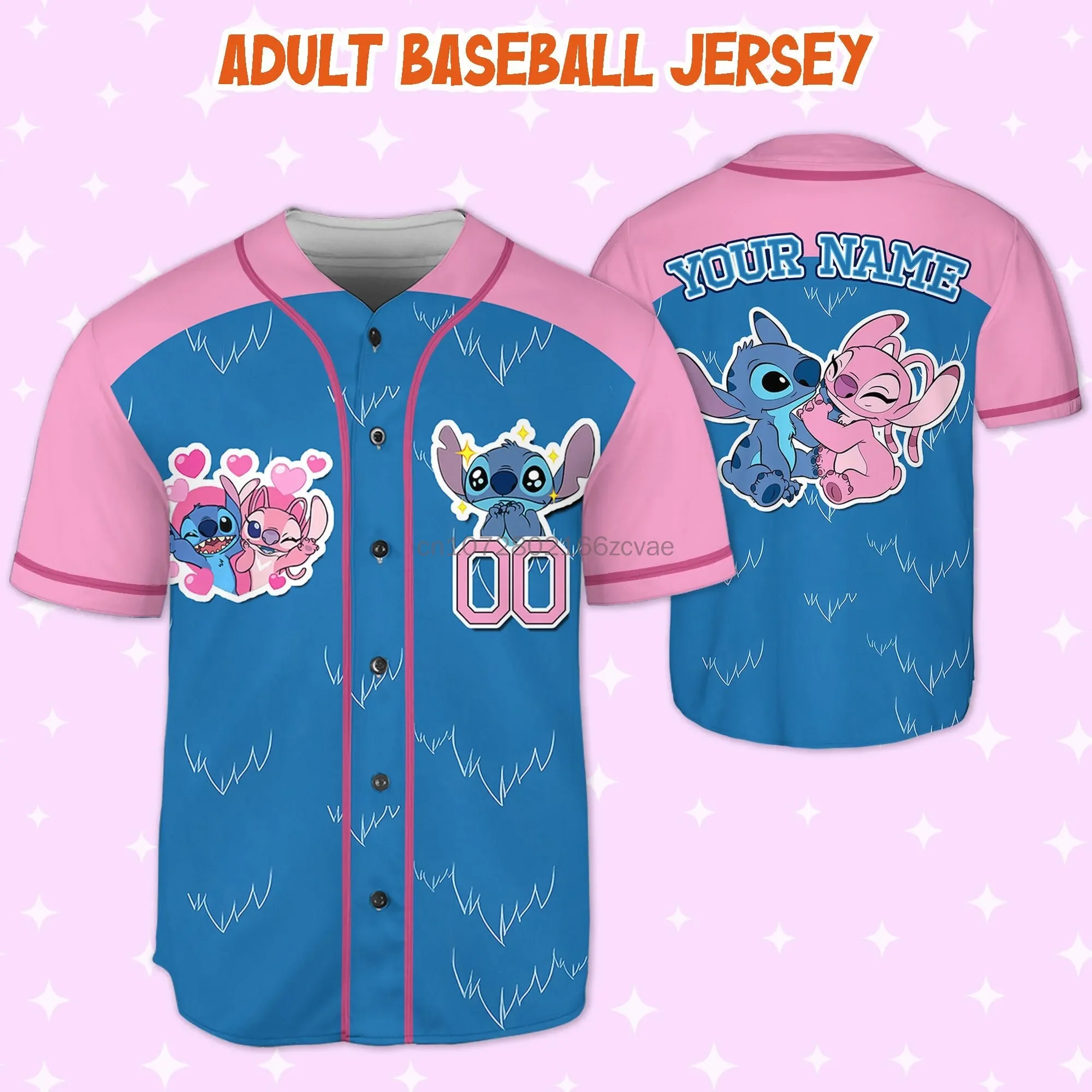 Disney-Maillot de baseball Angel and Stitch pour hommes et femmes, nom personnalisé gratuit, chemises de baseball Disney, mode décontractée, t-shirt de rue