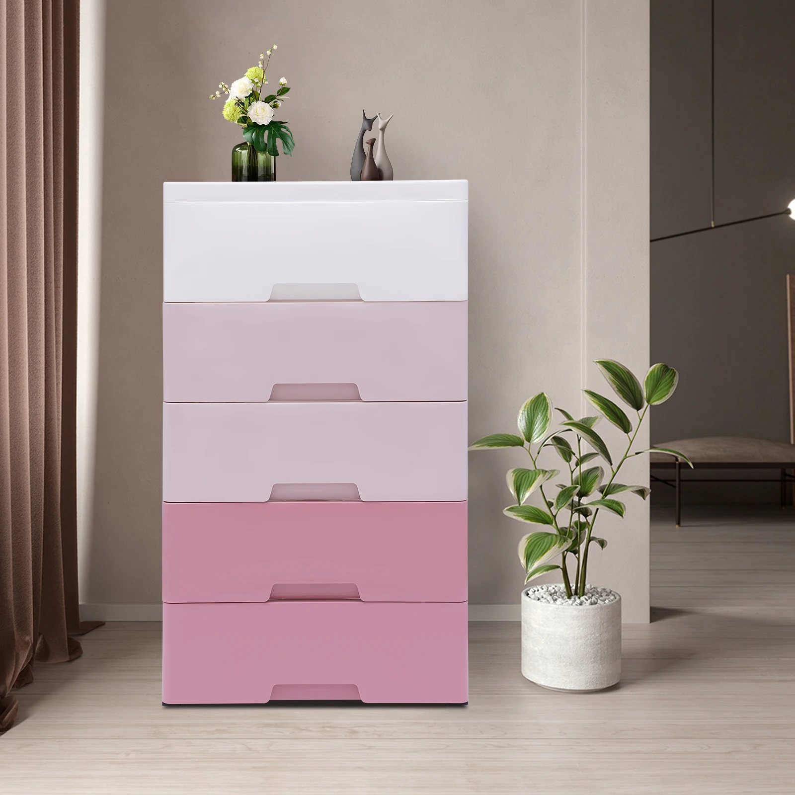 

Storage Cabinet Stain-Resistant Plastic Drawers Dresser 45 × 30 × 84CM Gradient Pink for Storing Clothes and Toys