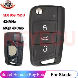 KEYECU OEM Original 5E0 959 752 D For Skoda Rapid Octavia MK3 2013+ MQB 48 Chip 434MHz Key Remote Fob MQB48 No Keyless Go