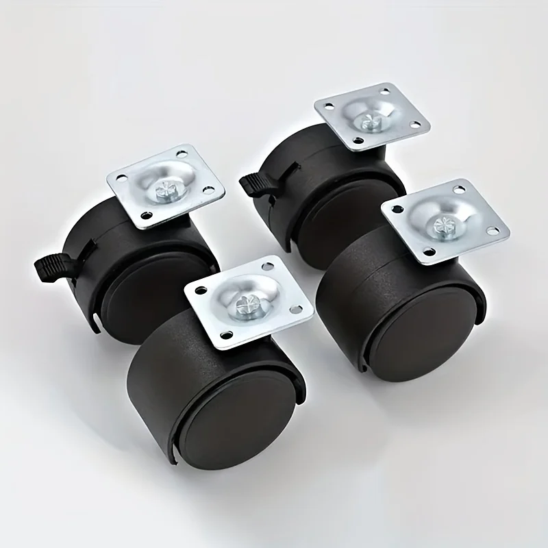 4Pcs Furniture Caster Wheel Table Plate with Brake 1.5 Swivel Castor Wheel Replacement Trolley Cart DIY Shelf Roller Black