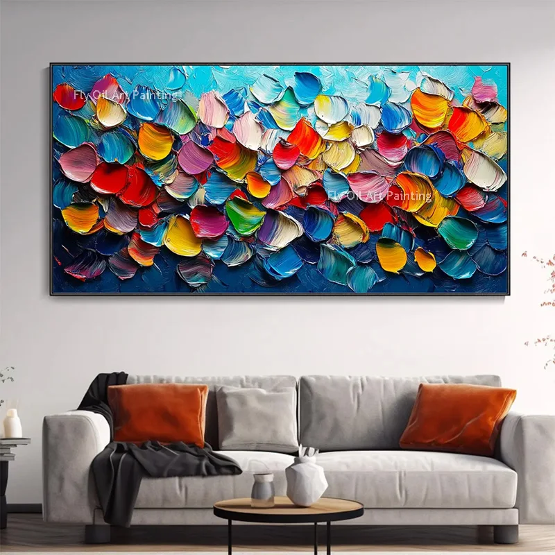 

Handpainted Colorful Abstract Blue Orange Thick Oil Painting Large Yellow Blue Knife Canvas Wall Art For Living Room Decor