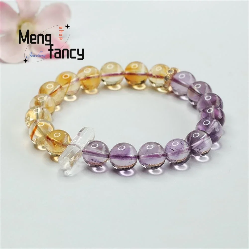 

Natural Amethyst Citrine Round Bead Elegant Exquisite Bracelet Coloured Treasure Simple High-grade Fashion Jewelry Holiday Gifts