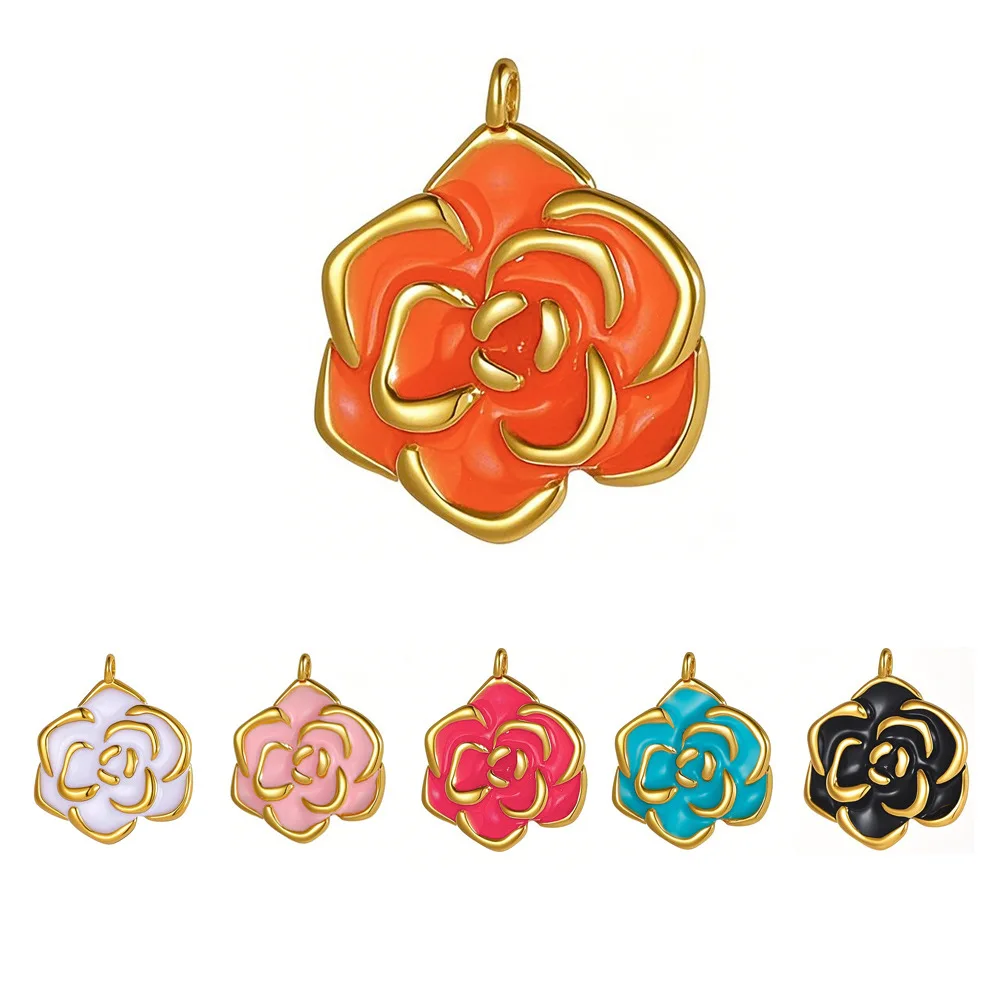 

Handmade Gold-Plated Oil-Drop Rose Stainless Steel Flower Charms Ideal Materials for DIY Jewelry Necklace Bracelet