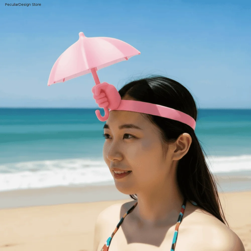 Prank Toy 3D-Printed Umbrella Hat PLA Material Hands-Free Mini Parasol Sun Cap Yellow Adjustable Creative Headwear Beach