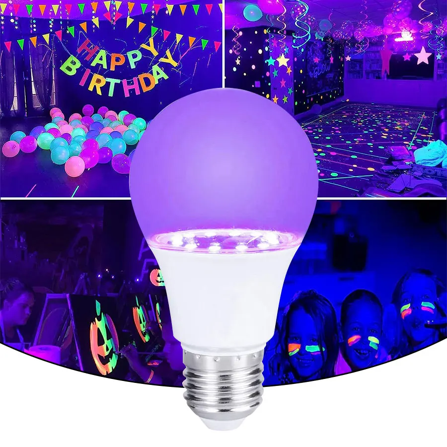 

AC 85-265V E27 9W UV Purple LED Bulb 395nm Ultraviolet Lamp Bar Party Ghost House Fluorescent Atmosphere Decoration Blacklight