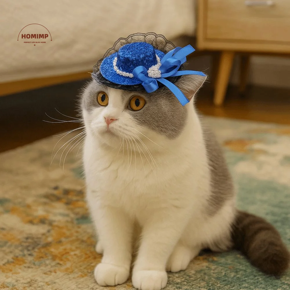 

Cute Adjustable Pet Halloween Hat Sequin British Style Cat Lace Hat Elastic Band Pet Decorative Hat Pet Show