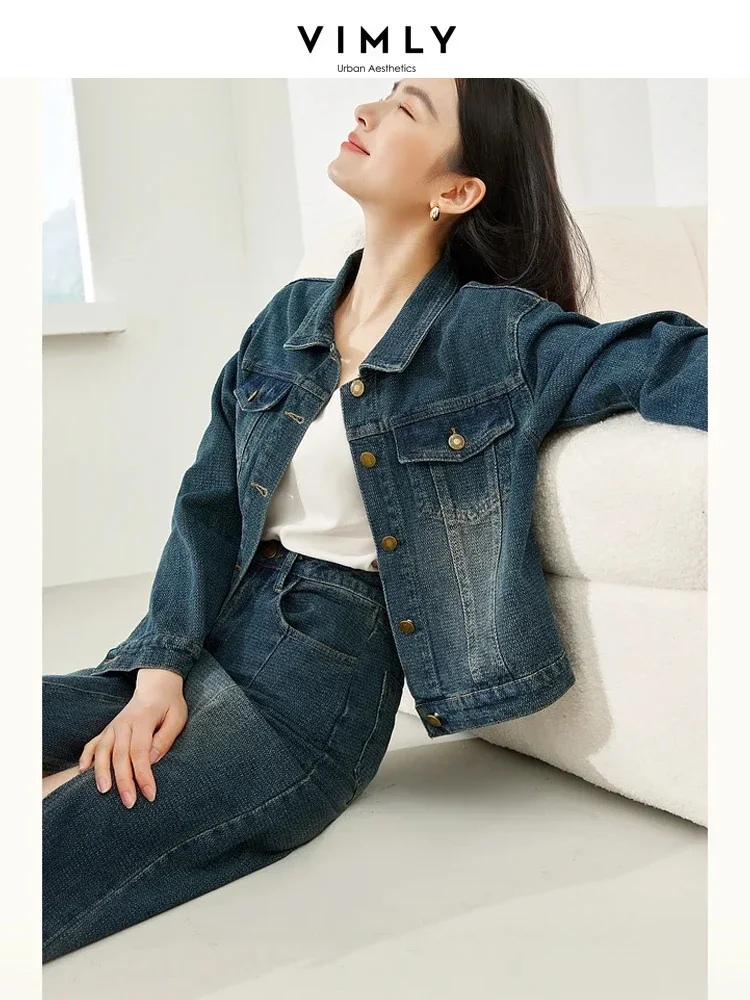 Vimly Spring Outfits Women Denim Jacket and Skirt Sets 2 Piece Matching Sets 2024 Casual Fashion Short Jean Jackets Split Skirts